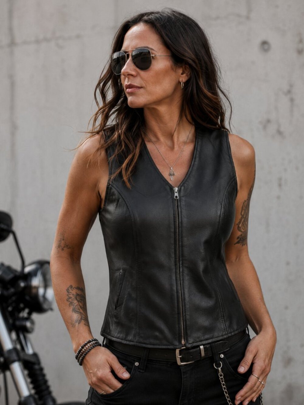 Saguaro West Black Leather Vest Womens Large Western Boho Concert Festival Zip